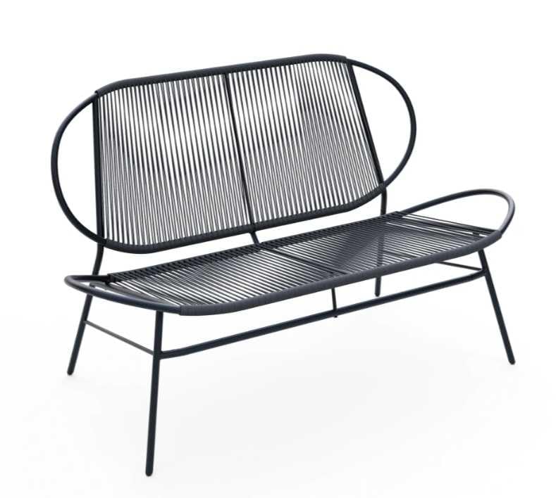 SONGMICS GGF0026B01 - Banco de jardín de 2 plazas de ratán sintético con respaldo, 70 x 138,5 x 79 cm, para terraza, jardín, balcón, exterior, color negro