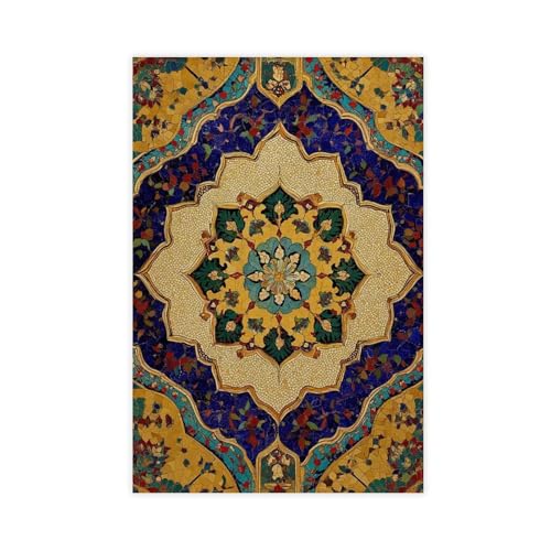 Ebxozp Persian Tile Pattern Islamic Geometric Ornate Mosaic Design Traditional Decorati Canvas Poster Wall Art Prints Room Aesthetic Murals Bedroom And Living Decorations Unframe 24x36inch