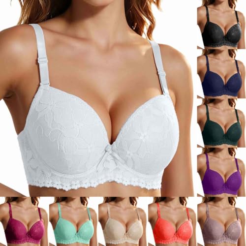Women Sexy Lace Underwire Bras Jacquard Push Up Comfort Soft Bralettes | Adjustable Strap Supportive Bras Daily Wear,Comfortable and Breathable,Anti-Sagging White - image 3