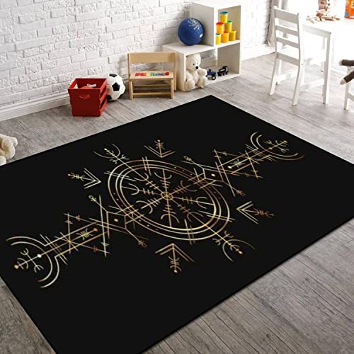 Viking Magic Symbol Golden Esoteric Ornament Norse Compass Amulet 6X9 Rug Area Rug Non-Slip Floor Mat Indoor Outdoor Carpet For Living Room Bedroom Kids Room Home Decor Throw Rugs Runner Rugs #TOP3