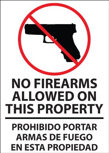 ZINGGreen Products 2766 Recycled Polystyrene "No Firearms Allowed" Window Decal, Self-Adhesive, 7" Length, 5" Width, Pack of 2
