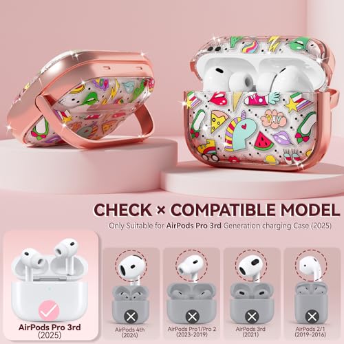 Image of Inesore for AirPods Pro 3 Case Cover 2025 with Lock-Red+ Unicorn Graffit | Two-Piece Design,with Gold Keychain & Clean Pen, As Phone Stand,Support Wireless Charging,Cute Luxury Case for Women Girly