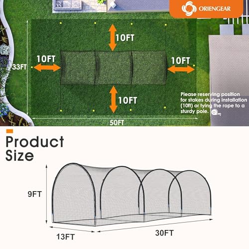 ORIENGEAR Baseball Batting Cage 13/20/30ft for Backyard, Baseball Training Equipment Netting Cages, Golf Softball Baseball Nets for Batting with Frame and Net, Hitting and Pitching Practice