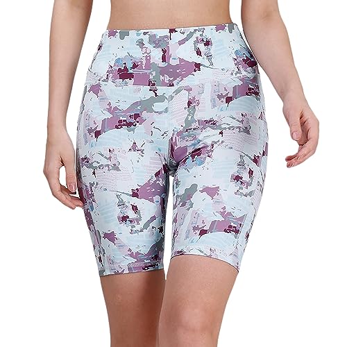 Image of SOIE Women Polyester Blend Sports Shorts High Waist Knee Length with Side Pocket Quick Dry Squat Proof Athleisure Shorts for Workout