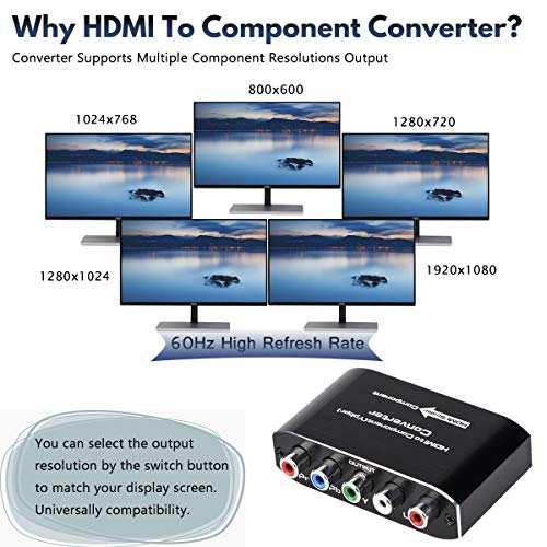 HDMI to Component Converter, HDMI to YPbPr 5RCA RGB Scaler Adapter V1.4 with R/L Audio Output Support for MacBook TV Blu-Ray DVD PS4 DVD, PSP, Xbox 360,Amazon Fire TV
