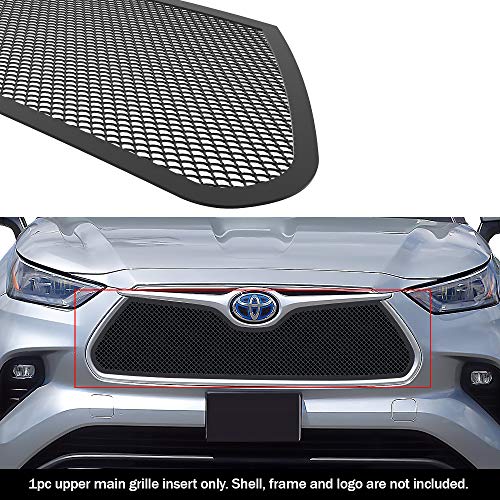 Image of APS Compatible with Toyota Highlander 2020-2026 Main Upper Stainless Steel Black Mesh Front Grill Grille Insert T75041H