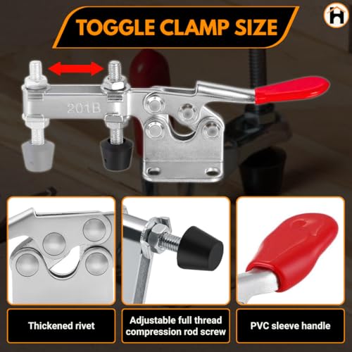 Image of Homdum 4Pcs Toggle Clamp Hold Down Clips 220Lbs Holding Capacity Antislip Horizontal Quick Release Toggle Clamp for Woodworking Jigs and Fixtures, Welding, Drill Press, Crosscut Sled