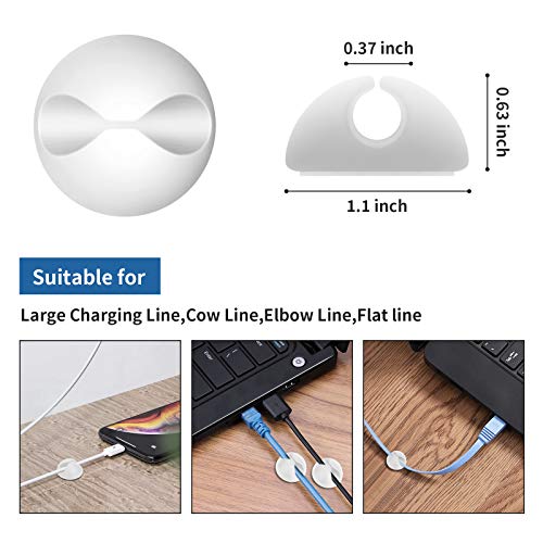 ChefBee 8 Pack Cable Clips, Cord Organizer Cable Management, Self Adhesive Wire Holder System, Multipurpose Wire Clips for All Your Computer, Electrical, Charging or Mouse Cord (White)