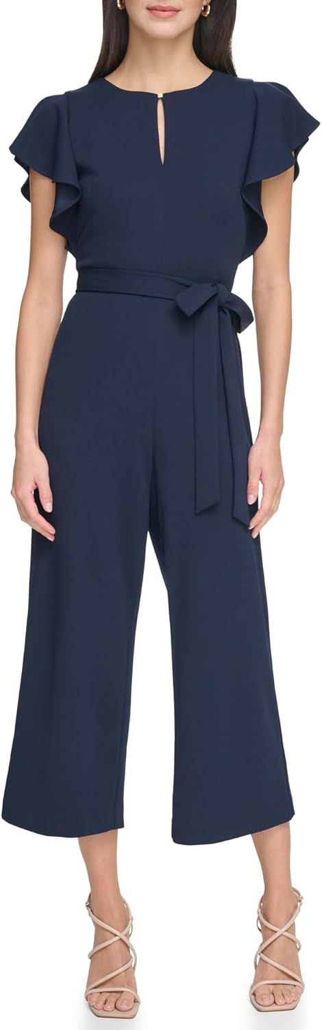 DKNY Womens Keyhole Neck Flutter Sleeeve Jumpsuit