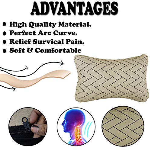 Image of Adroitz Beige Zig-Zag Design Car Neck Rest Cushion with Adjustable Straps 1081