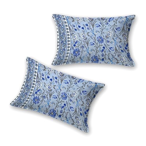 Image of India 100% Pure Cotton Jaipuri Printed Double Bedsheet with 2 Pillow Covers | Traditional Sanganeri Floral Design | Soft Breathable Fabric | King Size Bedsheet for Bedroom (Kaya46)