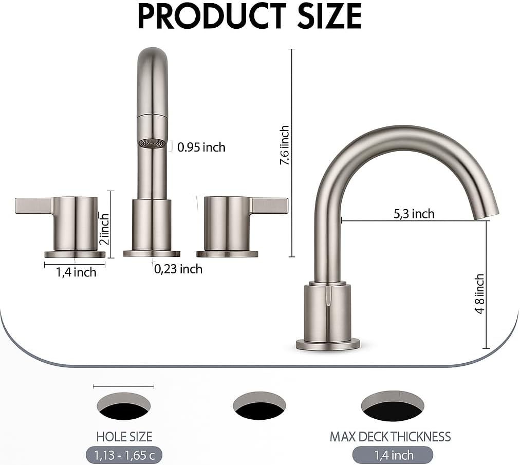 Two Handle 8inch Widespread Bathroom Faucet 3 Holes, Bathroom Sink Faucet with Metal Pop up Drain Assembly and cUPC Water Supply Lines, Brushed Nickel