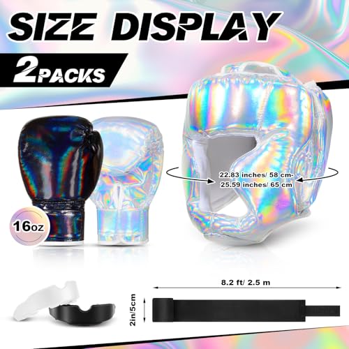 Image of Kanayu 14 Pcs Boxing Gloves and Headgear Set for Beginners Youth 16 Ounce Boxing Gloves Headgear Helmet Hand Wraps Mouth Guards Equipment for Beginners Training Equipment Gifts