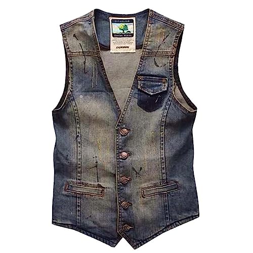 Chaleco vaquero para hombre, chaqueta casual con agujeros ideal para conciertos y rutas de fin de semana