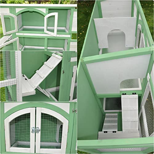 nanook Premium Kaninchenstall, Hasenstall Jumbo XXL besonders groß mit Seitenaufgang für mehr Platz - ideal für draußen - Wetterfest extragroß 138 x 48 x 109 cm grün Weiss