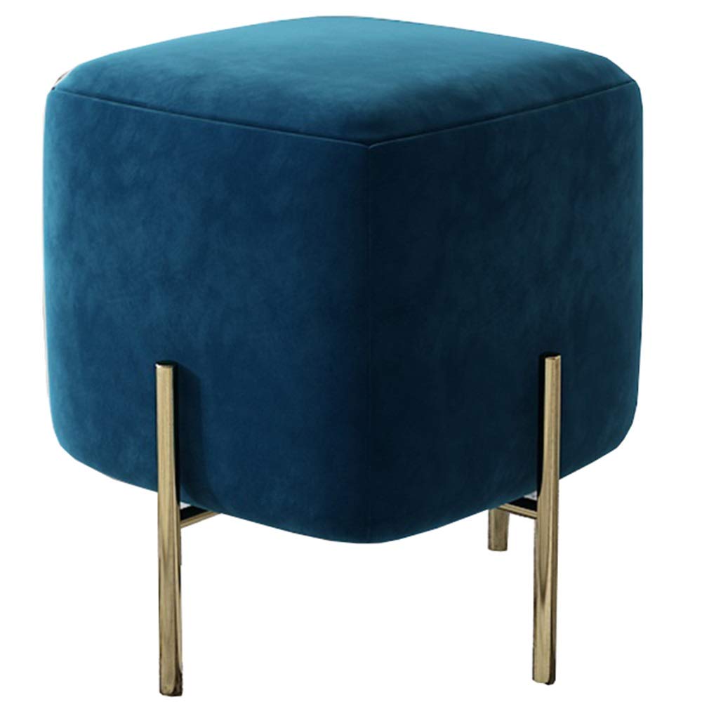 Repose-pieds bleu 40x40x45cm tabouret salon flanelle 150kg