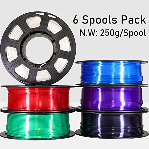 Image of 1.75mm Silk Shiny PLA 6 in 1 Basic Colors Bundle Pack: Silk Black /Red /White /Sapphire Blue /Dark Purple /Green; Each Spool 250g, 6 Spools Packed, Total 1.5Kg 3D Printing Filament Material MIKA3D