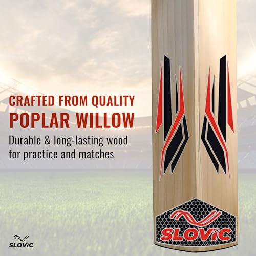 Image of Slovic Cricket Bat [Size 8] | Full Size Wooden Tennis Bat for Cricket | Poplar Willow Cricket Bats for Kids & Adults | Ideal for Indoor & Outdoor | Lightweight Bats Practice for Cricket kit