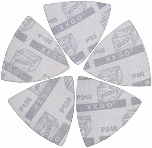XXGO 55 Pcs Triangle 3-1/8 Inch 80mm 60/80/100/120/240 Grits Oscillating Multi Tool Sanding Paper No.XG5501U