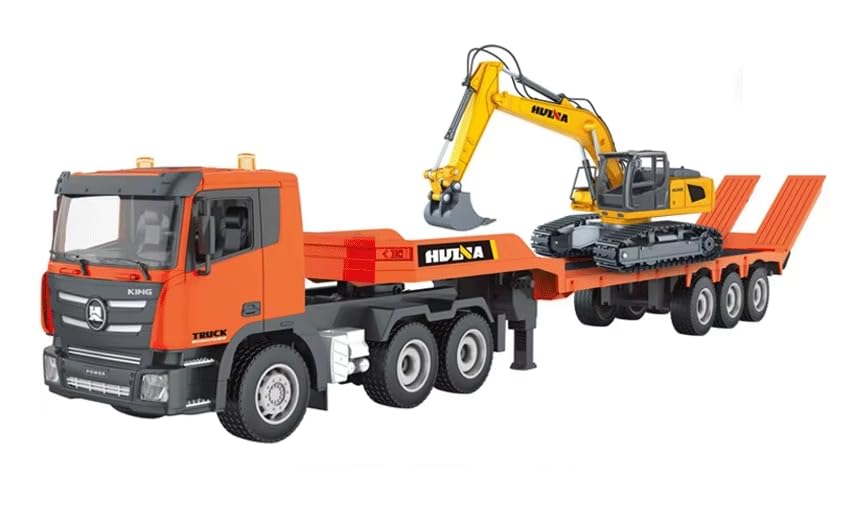 Truck & Excavator Toy Set，2.4Ghz Remote Control Flatbed Truck with Excavator Toys, 1/24 Scale RC Semi Truck and Trailer with Sound and Lights, Gift for Kids-image-27