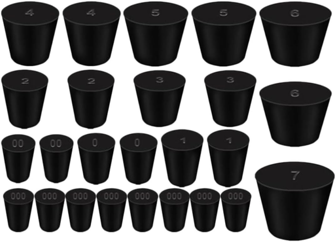 25pcs Black Solid Rubber Stoppers Tapered Plugs Leak-Proof Sealing Caps for Containers and Jars Suitable for Laboratory Equipment and Kitchen Use