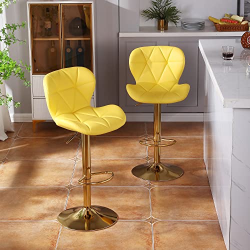 Relbiety Swivel Bar Chairs Set Of 2 With Back, Pu Leather Adjustable Counter Height Bar Stools For Home Bar Restaurant Dining Room Kitchen Island(Yellow) #TOP1