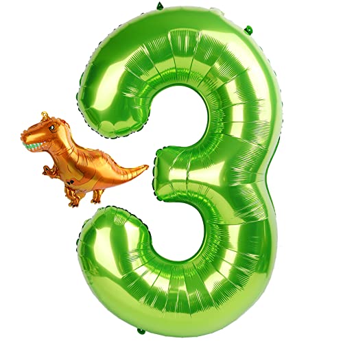 40 Inch Green Number 3 & Mini Dinosaur Balloon, 3Rd 3 Years Old Birthday Decorations For Boy, Dinosaur Balloon For Three Rex Birthday Party Decorations, Large Number 13 For Party Decorations #TOP5
