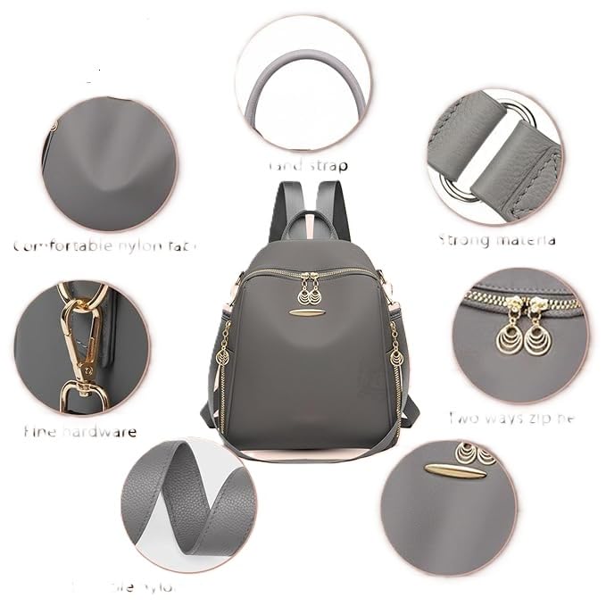 Image of Pagwin Fashion Mini Backpack Purse for Women, Black Nylon with Gold Hardware, Convertible Shoulder Bag with Multiple Compartments