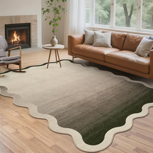 Scalloped Washable 8x10 Rug for Living Room