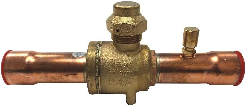 Danfoss 009L7056 1-1/8in Shut Off Ball Valve ODF GBC 28s Multiple Refrigerant MWP 650psi WT -40F to 300F with 1/4in SAE Schrader Valve Bi-Flow
