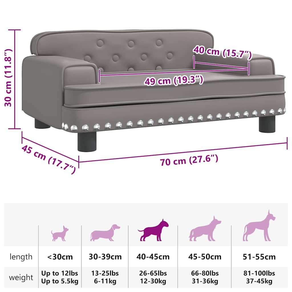 Hundebett Grau 70x45x30 cm Kunstleder Sofa mit Kiefernholzrahmen, wasserdichtes und bequemes Haustierbett für Entspannung, Robustes Hundesofa mit Vier Füßen für Stabilität