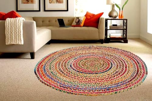 Tapete Redondo Boho 122 cm Multicolor Hecho a Mano miniatura 5