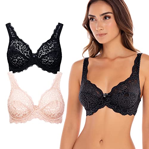 2 Pack Unpadded Stretch Lace Underwire Bras (36C, Black) 2 Pack Unpadded Stretch Lace Underwire Bras (36C, Black)