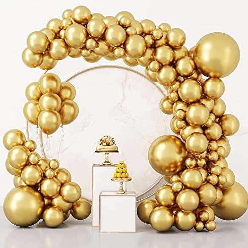 Image of CANREVEL Metallic Gold Balloons - 100pcs Different Sizes 15 /10 /12 /18 Inch Chrome Gold Latex Balloons Garland Arch Kit for Birthday Party Graduation Baby Shower Wedding Holiday Balloon Decoration