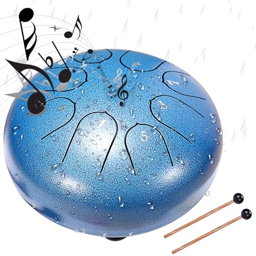 Blue Chakra Drum para jardín - 6 pulgadas, 8 notas, campana de lluvia impermeable miniatura 1