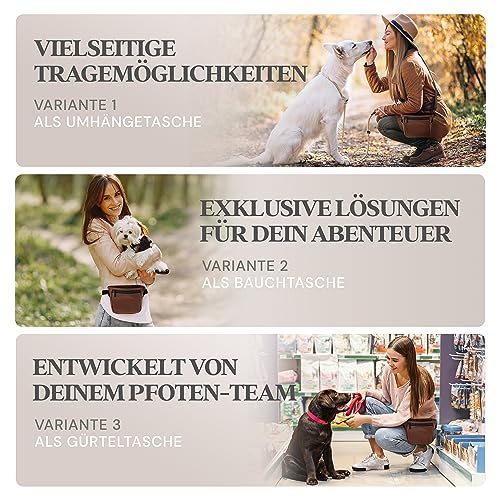 Heimatpfoten® Leckerlitasche für Hunde aus Kunstleder - Gassitasche mit Einhand Magnet-Verschluss - Hunde-Leckerli-Beutel (Größe S - Dunkelbraun)