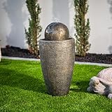 XBrand 25.98' H Round Stone Indoor/Outdoor Modern Stone Textured Sphere Water Fountain w/LED Lights, Ball Water Fountain Decor, Garden Sphere Fountain, Patio Fountain, Outdoor Fountain, Bronze