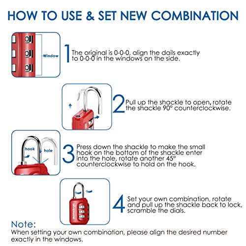 Giverare 2 Pack Combination Lock, 3-Digit Padlock Keyless, Resettable Luggage Locks For Backpack, Gym & School&Employee Locker,Weatherproof Travel Lock For Fence, Backyard Gate, Hasp, Case-Blue+Red #TOP5