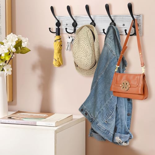 Kuhome OWTCH05 Coat Rack Wall Mount Wooden Hat Rack For Wall Hooks Pine Real Wood Plank 16.9 Inch White Coat Hanger thumb #2