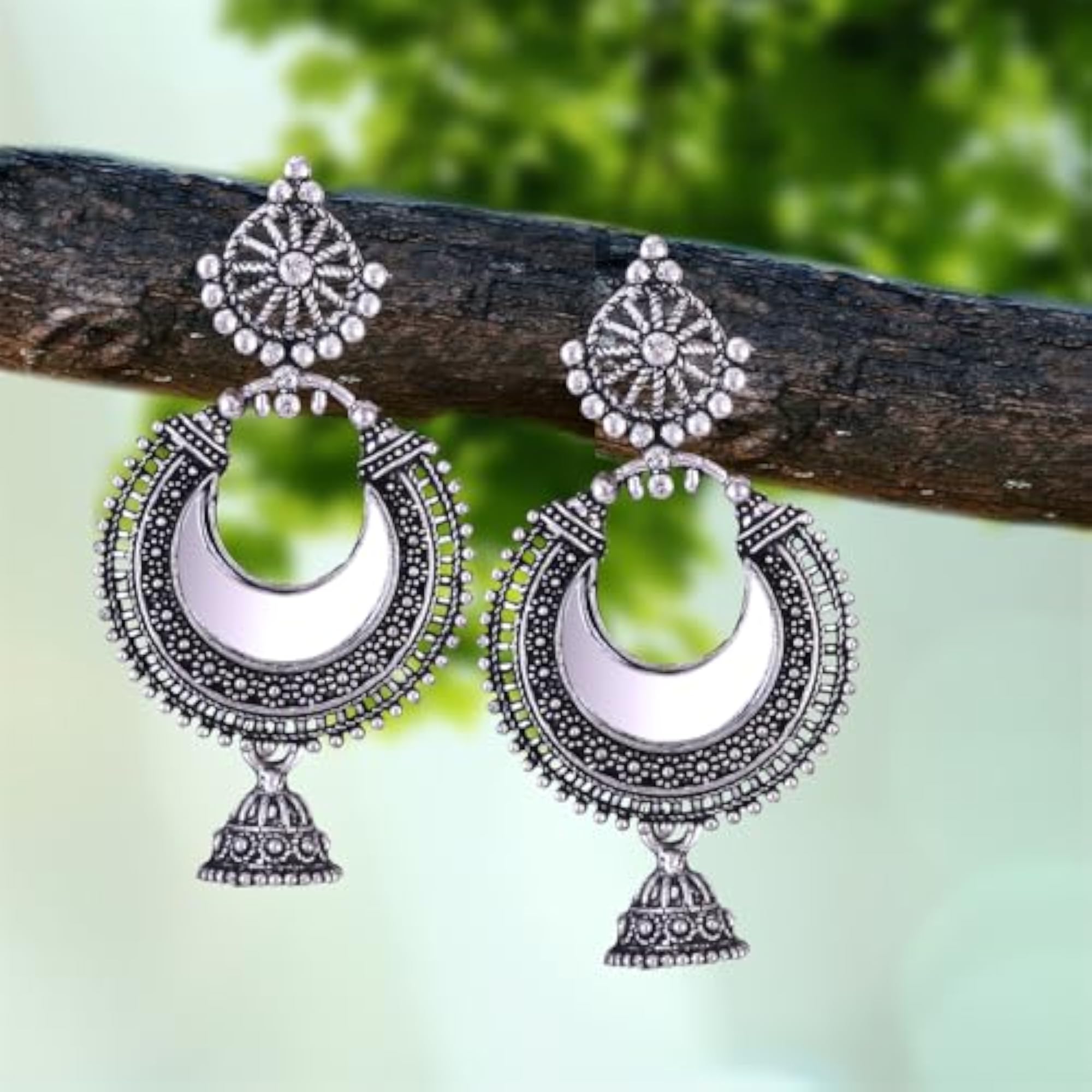 Beautiful Women's Oxidised Silver Jhumka & Chandbali Earrings Combo
