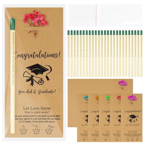 Set de 25 lápices para graduación 2026 con tarjeta y flores