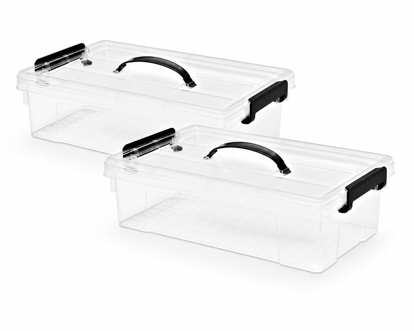 Set of 2 Clear Plastic Storage Boxes with Lids Heavy Duty Stackable Storage Containers Secure Clip Latches Carry Handles Transparent Home Organisation Clothes Toys Documents Garage Office 8.5 Litre