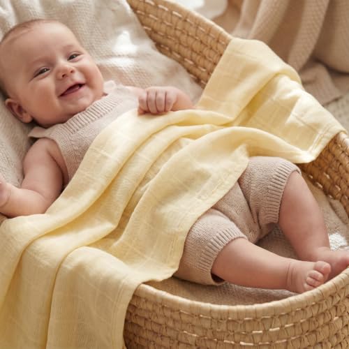 Image of The White Cradle Muslin Swaddle for Newborn Baby, Organic Cotton Wrap Lemon Yellow