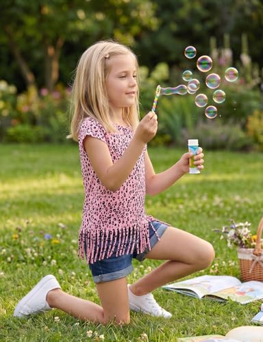 Image of Noomelfish Girls Short Sleeve Fringe T-Shirts Soft Jersey Cotton Tee Tops (3-12 Years)