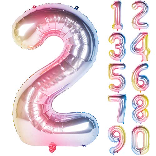 Image of 40 Inch Rainbow Digit Helium Foil Birthday Party Balloons (Lightly color 2) | Helium Foil Birthday Party Balloons big size Gradients Rainbow Digit