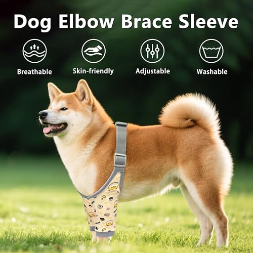 Image of Dog Elbow Protector for Front Leg Calluses, Doggy Joint Recovery Sleeve for Prevent Licking, Adjustable Dog Elbow Pads Leg Wound Care, Pet Knee Brace Protector for Canine Sprain Arthritis, Cartoon,L