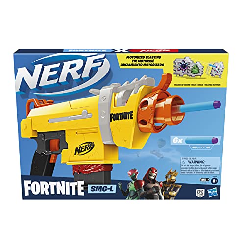 Image of Nerf Fortnite SMG-L Motorised Dart Blaster - Includes 3 Targets - Comes with 6-Dart Clip and 6 Official Nerf Elite Darts, Multicolor (E8890)