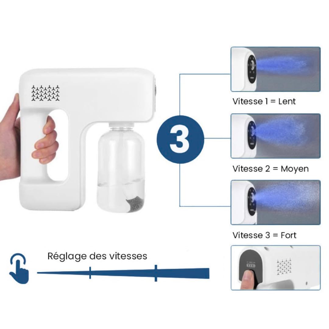 Brumisateur électrique rechargeable 380 ml - Brume ultra-Fine, 3 niveaux de pulvérisation, batterie rechargeable, rafraîchissement visage, corps, cheveux, plantes