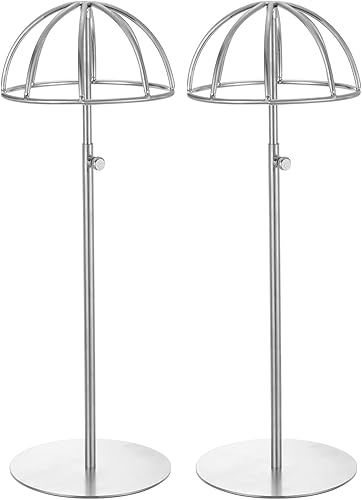 uxcell Soporte de exhibición de sombrero de metal, paquete de 2 unidades ajustables para sombreros de mesa y soporte para peluca para gorra de