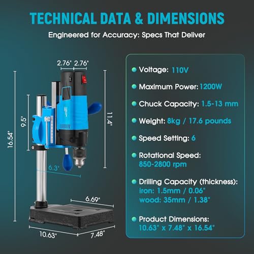 Antstone Mini Benchtop Drill Press 6-Speed 2800RPM Drill Press Rotary Tool Workstation Stand Precision Benchtop Drilling Machine 1200W Electric Portable Table Driller 3.15 Inch Depth - Image 2
